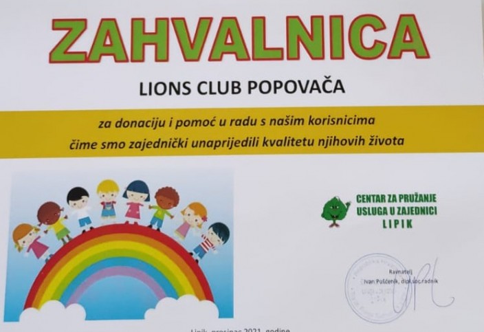 Zahvalnica Dječjeg doma Lipik